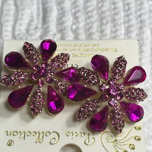 NWT Floral Starburst Flourish Jumbo Purple-Pink Fuchsia Crystal Clip On Earrings - Picture 1 of 3