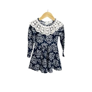 Trish Scully Child Navy Blue Knit Dress Lace Collar Long Sleeved 3T Paisley - Picture 1 of 6