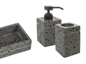 CIPI Set MERU da appoggio 3 pezzi in pietra naturale legivata pompa in ABS nero - Foto 1 di 1