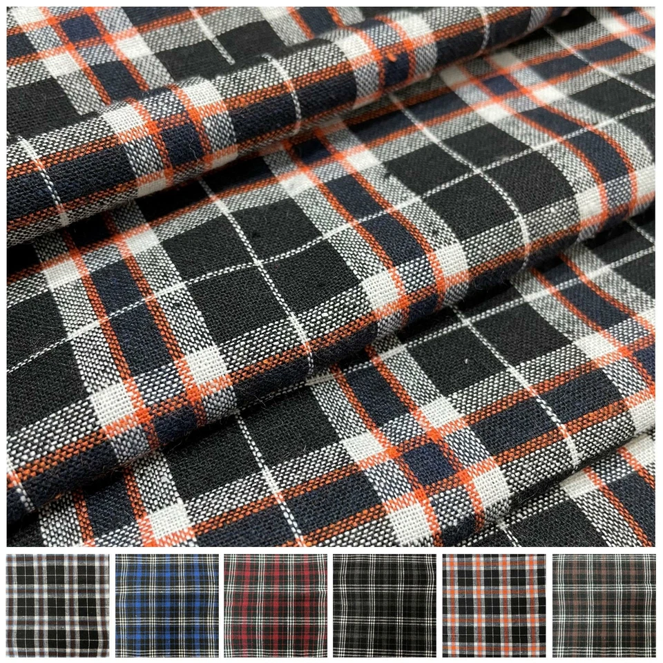 Cotton Tartan Plaid Fabric – 100% Colour Woven Traditional Lightweight Check - Image 1 of 1