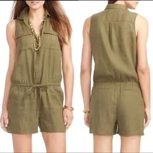 NUEVO Lauren Ralph Lauren Olive Utility Mameluco Pantalones Cortos Sin Mangas Mezcla de Lino 6 - Imagen 1 de 22