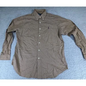 Ralph Lauren Mens Button Down Shirt Brown Tan Check Classic Fit Size Large - Picture 1 of 6