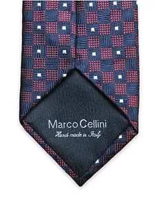 Marco Cellini Men's Tie Plaid Check Maroon Hand Made in Italy Silk Necktie - Picture 1 of 5