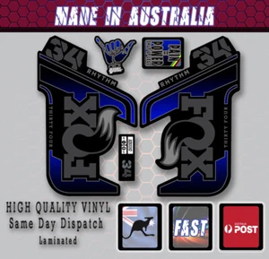FOX RHYTHM 34 STYLE Fork Decals Stickers Blue fade / Grey / black Laminated KIT - Bild 1 von 1