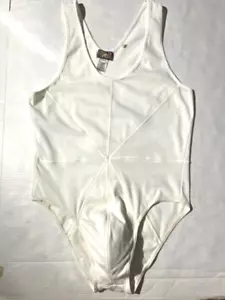 Body Vintage anni '80 NIKOS Intimo Corpo Bianco Serbatoio Unitard Francia Raro - Foto 1 di 13