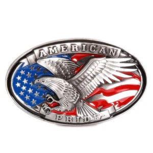 Eagle and Flag Belt Buckle Western Cowboy Native American Motorcyclists (XEG-02) - Picture 1 of 2