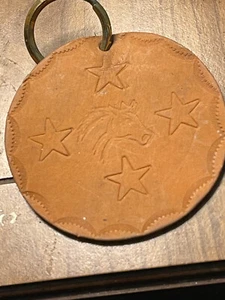 3-1/4" diameter Leather Disc Stamped With Stars & Horse Head keychain. key ring - Picture 1 of 3