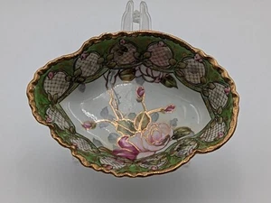 ANTIQUE NIPPON JAPAN HAND PAINTED SERVING BOWL GREEN GOLD MORIAGE FLORAL - Picture 1 of 17