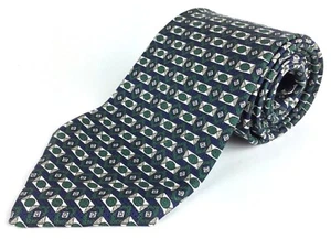 VTG Geoffrey Beene Men's Italian Silk Tie Green Navy Blue White -Short 56 1/4" L - Picture 1 of 12