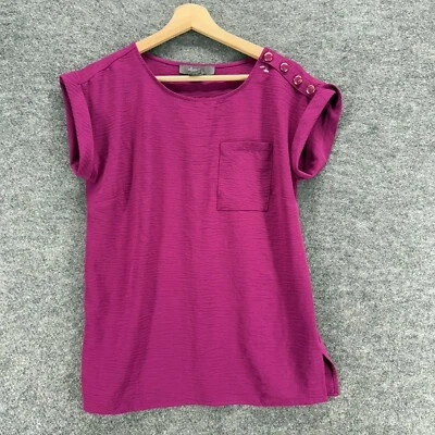 Olivia & Martin Blouse Women S Small Purple Short Sleeve Pockets Pullover Casual - Image 1 of 4