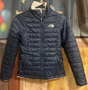 The North Face Girls Reversible Mossbud Jacket Medium 10/12 Blue Great Cond - Picture 1 of 13