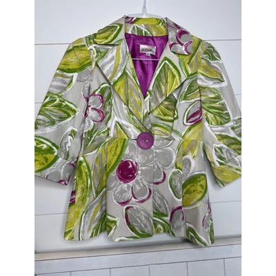 Blazer floral vintage 3 Sisters (100 % algodón, se ve/se siente lino) forrado, talla pequeña Foto 1 de 3