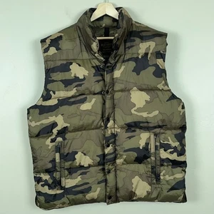 Old Navy Men's Puffer Vest Size XL Green Woodland Camo Full Zip Snap Up Military - Picture 1 of 7