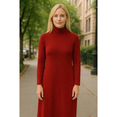 Elie Tahari Sweater Dress Womens XL Cherry Red Merino Wool Full Length Side Slit - Image 1 of 4