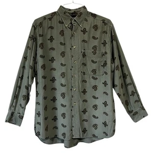 Vintage 90s Trader Bay Corduroy Shirt Sage Green Paisley Hipster Preppy Men's M - Picture 1 of 8