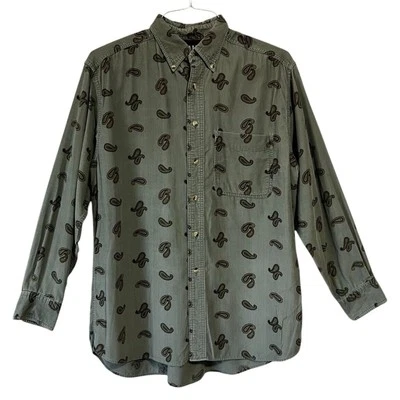 Vintage 90s Trader Bay Corduroy Shirt Sage Green Paisley Hipster Preppy Men's M - Image 1 of 4