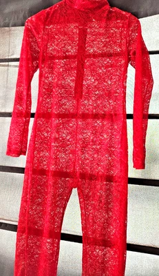 Traje de gato de encaje Bebe RED manga larga talla mediana venta al por menor $129 Foto 1 de 4