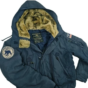 *HOT Men's ALPHA INDUSTRIES @ BOMBER PARKA HOOD EXPEDITION PATCHED NAVY Coat M - Picture 1 of 19