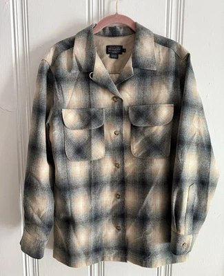 NEW Pendleton Tan Blue Women's Boyfriend Board Shirt Virgin Wool Plaid Small - Image 1 of 4