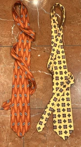 TOM JAMES ORANGE YELLOW 100% SILK HAND MADE NECK TIES 58" 3.5" WIDE LOT 2 EUC - Picture 1 of 7