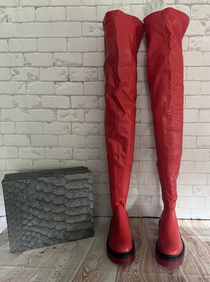 Botas Azalea Wang Rojo Imitación Cuero Plataforma Sobre la Rodilla Talla 9 Foto 1 de 4
