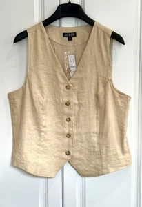 NWT J Crew size 14 buff clay tan linen slim fit vest #BR384 $89.50 - Picture 1 of 3