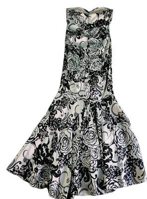 Vestido XSCAPE Talla 4P Negro Blanco Floral Sin Tirantes Sirena Vestido Joanna Chen Foto 1 de 4