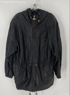 Chaqueta para mujer Colebrook & Co. de cuero negro manga larga bolsillos cremallera completa talla M Foto 1 de 4