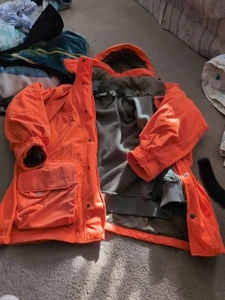 Columbia 3 In 1 Blaze Orange Mens Size L Very Warm Insulated Deer Hunting Coat - Picture 1 of 16