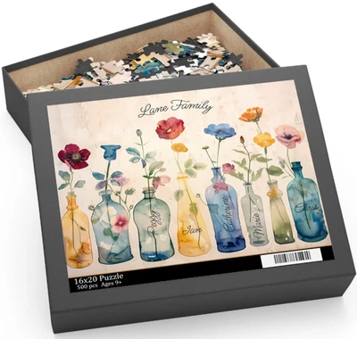 Custom Jigsaw Puzzle Personalized Name Floral 500 Piece Puzzle Box Family Gift - Image 1 of 4