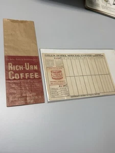 Rich-Urn Coffee Old Vintage Paper Bag Sack Gill’s Hotel Coffee Paper Score Sheet - Picture 1 of 10