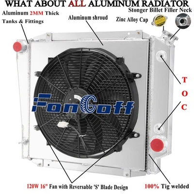 3 Row Aluminum Radiator+Shroud Fan For 1966-1977 1969 Ford Early Bronco 5.0L V8 Foto 1 de 4