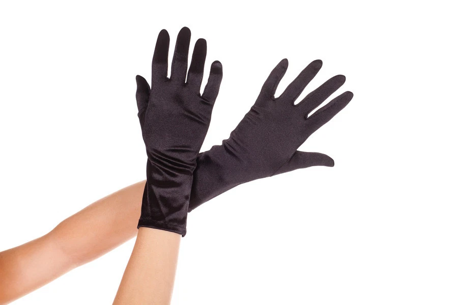 Guantes de noche satinados negros hasta la muñeca con piernas de música sexy Foto 1 de 1