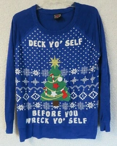 Well Worn Holiday Sweater - Deck Yo' Self Before You Wreck Yo' Self Women's L - Picture 1 of 6