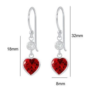 Red and Clear CZ Drop Heart Earrings * 925 Sterling Silver * Gift Box available - Picture 1 of 5