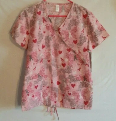 NEW Medical Scrub Top - Pink Butterfly Hearts and Ribbons Plus Size - Size S - Image 1 of 4