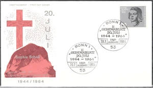 BRD 1964: Sophie Scholl! FDC Blockmarke Nr. 431 mit Bonner Sonderstempeln 24-09 - Bild 1 von 1