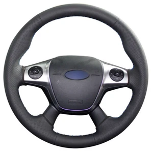 Black Leather Car Steering Wheel Cover for Ford Focus 3 2012-14 Kuga 13-16 - Picture 1 of 7