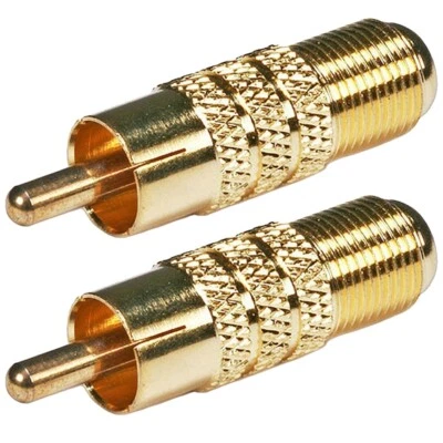 2x RCA Male to F-Type Female Coax Coaxial Cable Adapter Connector Converter Gold - Image 1 of 2