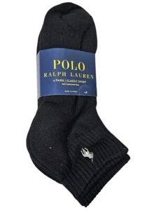 Polo Ralph Lauren Hombre Clásico Deportivo Suela Medio Acolchada Calcetines 6 Pares Negros - Imagen 1 de 5