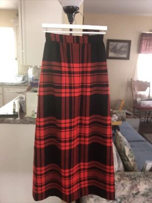 Vtg Vicky Vaughn Junior 60s 70s Swing Plaid Skirt Full Length M Retro Mod Red - Image 1 of 4