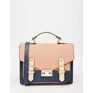 ASOS Navy Blue and Peach Faux Leather Satchel Crossbody Bag - Picture 1 of 13