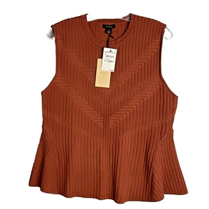 Halogen Sleeveless Top Shirt Womens XL Ribbed Peplum Dark Amber Stretch - Picture 1 of 12