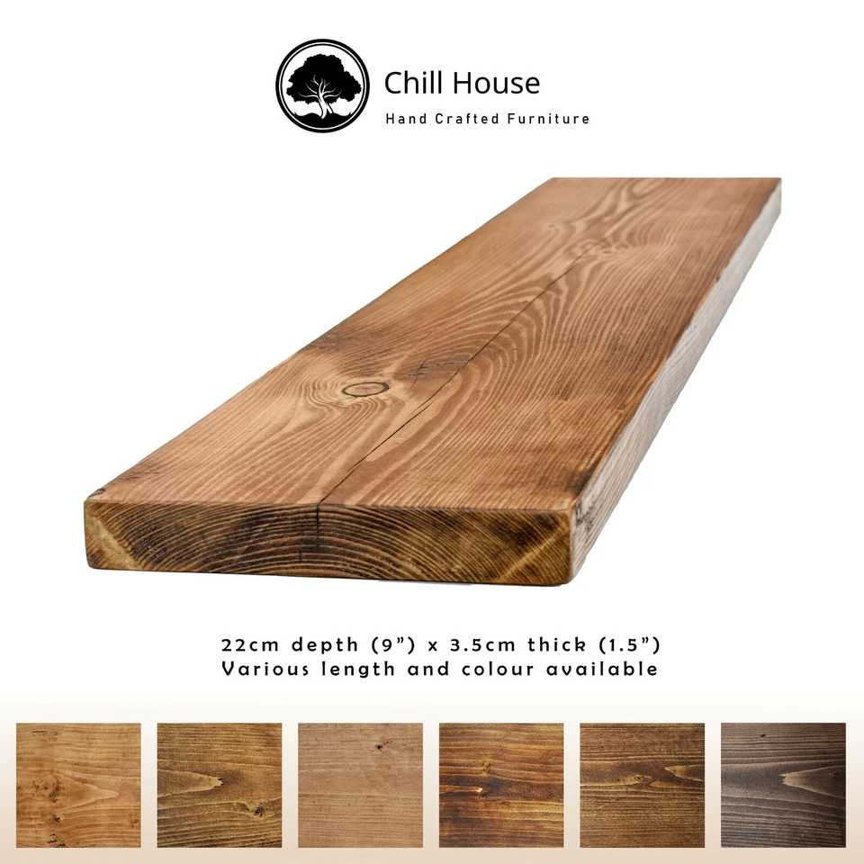 Rustic Floating Shelf Wood Solid Chunky Handmade with Brackets 9x1.5 - Image 1 of 4