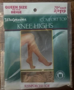 Walgreens Comfort Top Size 10-13 Knee-highs Beige Reinforced Toe NEW Hosiery NWT - Picture 1 of 2