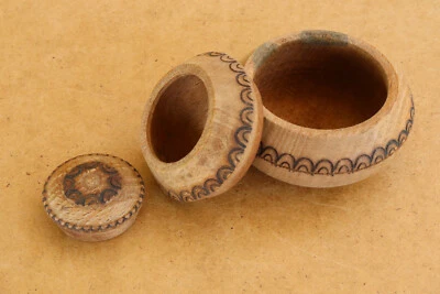 Vintage Salt Pepper Shaker Antique Wooden Salt Box Small Bowl Farmhouse Cottage - Image 1 of 4