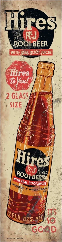 HIRES ROOT BEER 2 GLASS SIZE 20" HEAVY DUTY USA MADE METAL AGED SODA ADV SIGN - Image 1 of 1