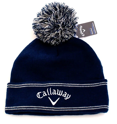 Gorro Callaway azul oscuro clásico forrado de vellón puño pompón para hombre talla única nuevo con etiquetas Foto 1 de 2