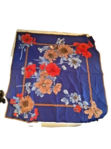 vintage vera neumann scarf 1960s blue floral 26" square. rolled edge. - Picture 1 of 5