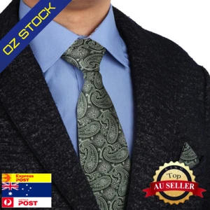 Epoint C.B.B.I.014 Pale Green Onion Paisley Necktie Men's Pocket Square Set - Picture 1 of 5